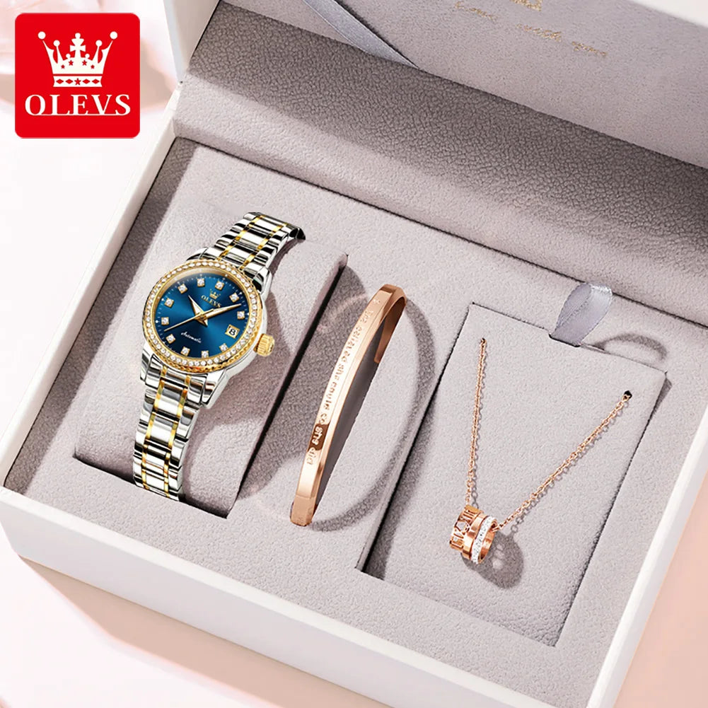 OLEVS Women's Diamond Automatic Watch Stainless Steel