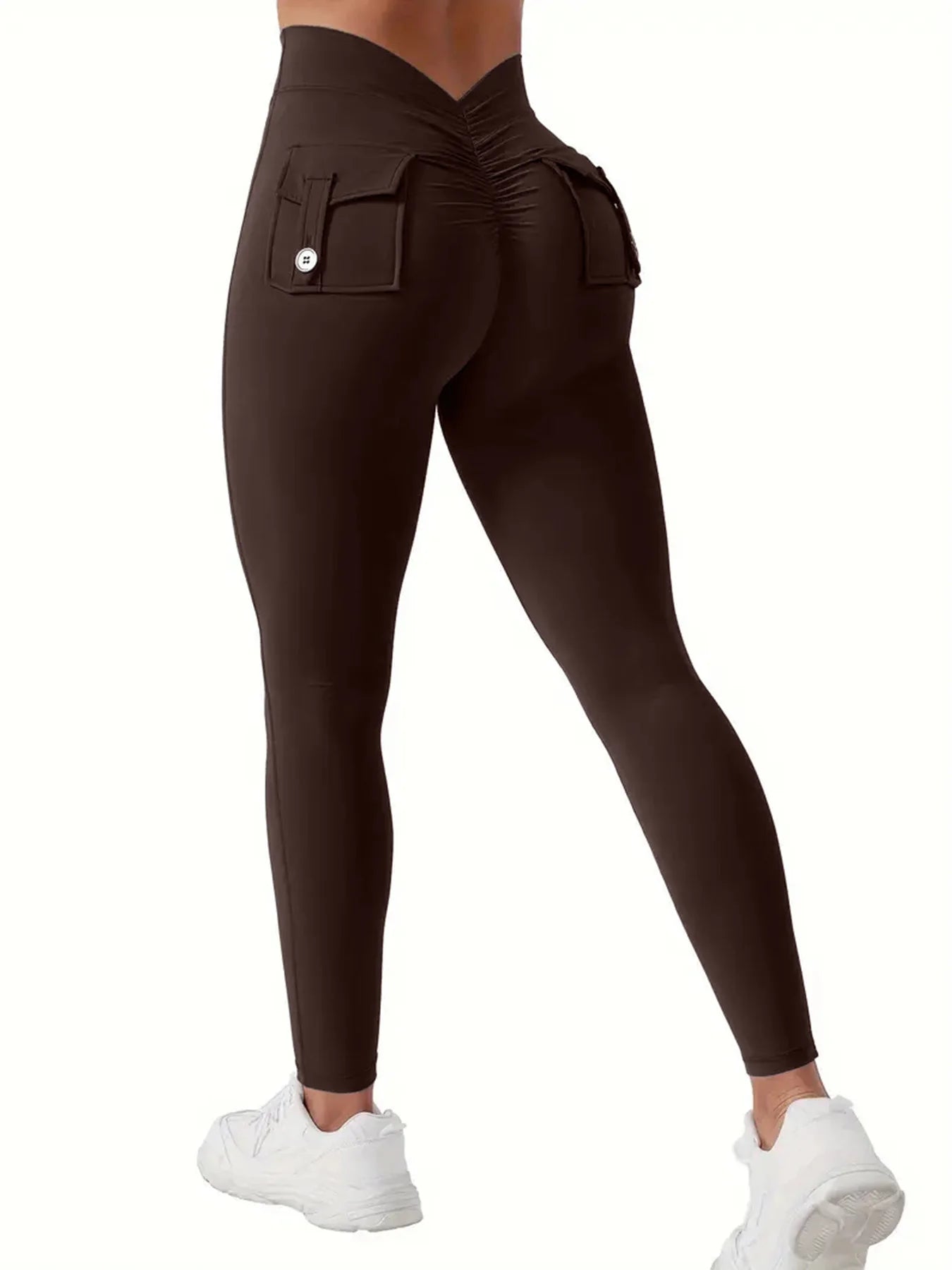 Women's High-Waisted Butt-Lifting V-Back Seamless Yoga Leggings With Pockets