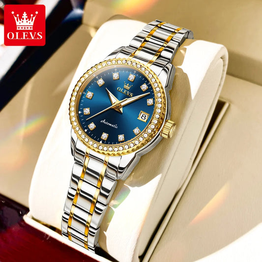 OLEVS Women's Diamond Automatic Watch Stainless Steel