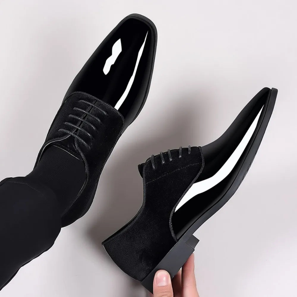 Men's Oxford Shoes PU Leather High Gloss Square Toe Lace Up