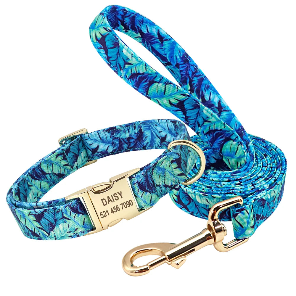 Pet Artist Personalized Dog Collar And Leash With Engraved Nameplate