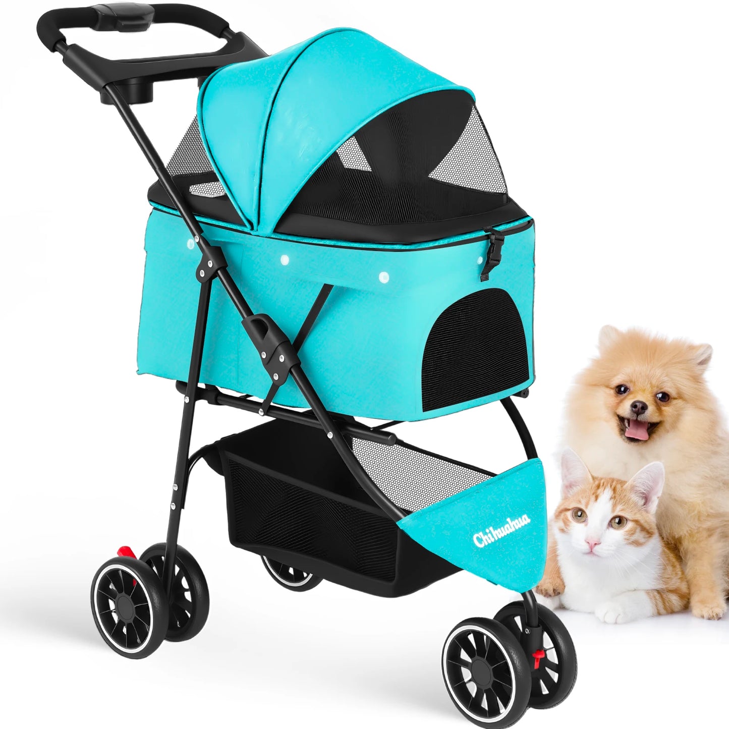 CHIHUAHUA Pet Stroller 3 Wheels Foldable With Breathable Mesh Canopy