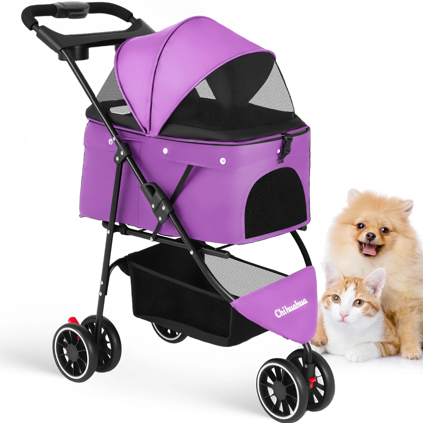 CHIHUAHUA Pet Stroller 3 Wheels Foldable With Breathable Mesh Canopy