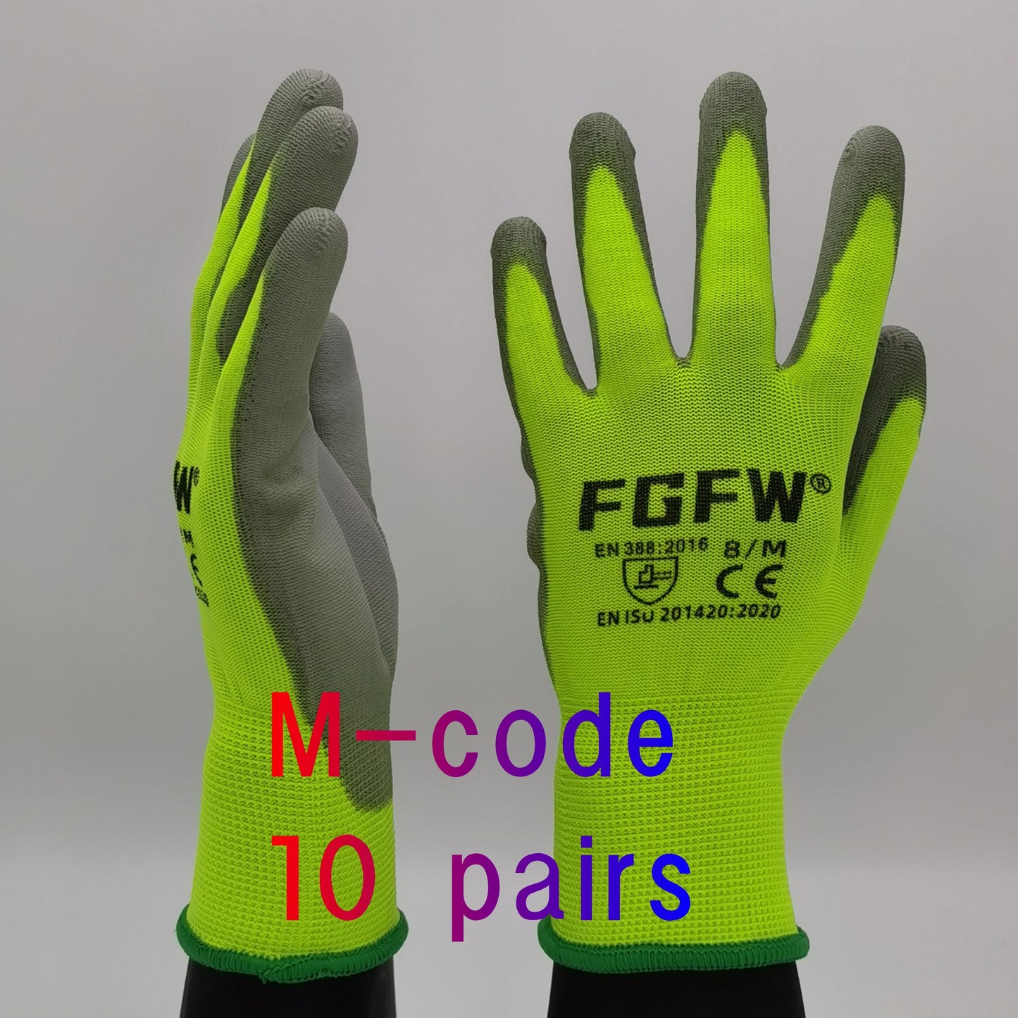 FGFW PU Coated Work Gloves EN 388 ISO20471 Certified Lightweight Safety Gloves