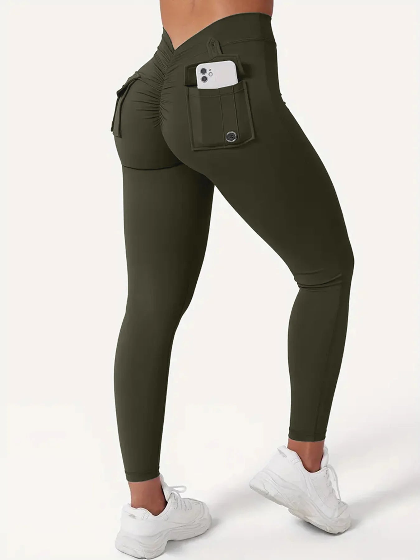 Women's High-Waisted Butt-Lifting V-Back Seamless Yoga Leggings With Pockets