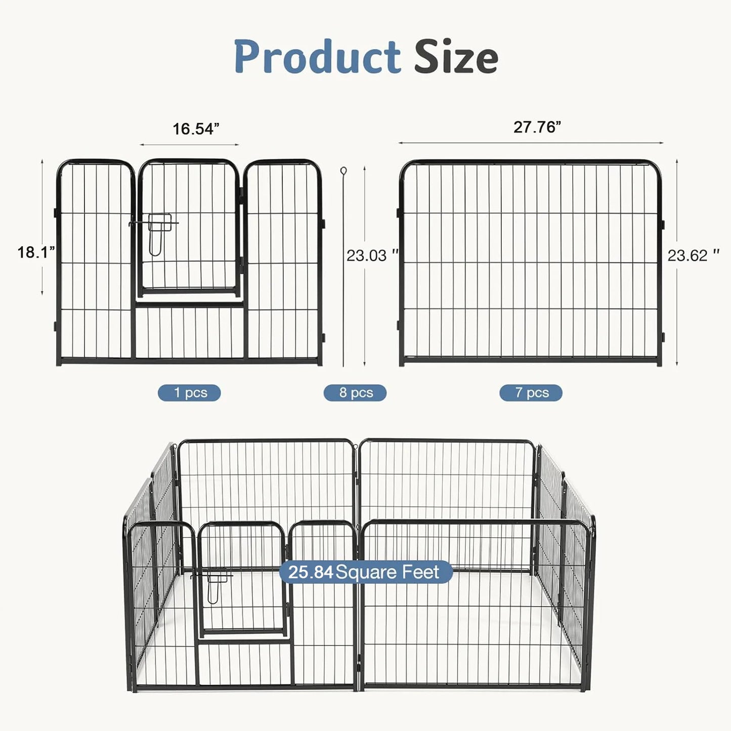JHK Metal 8 Panel Dog Playpen Fence Foldable Outdoor Exercise Pen