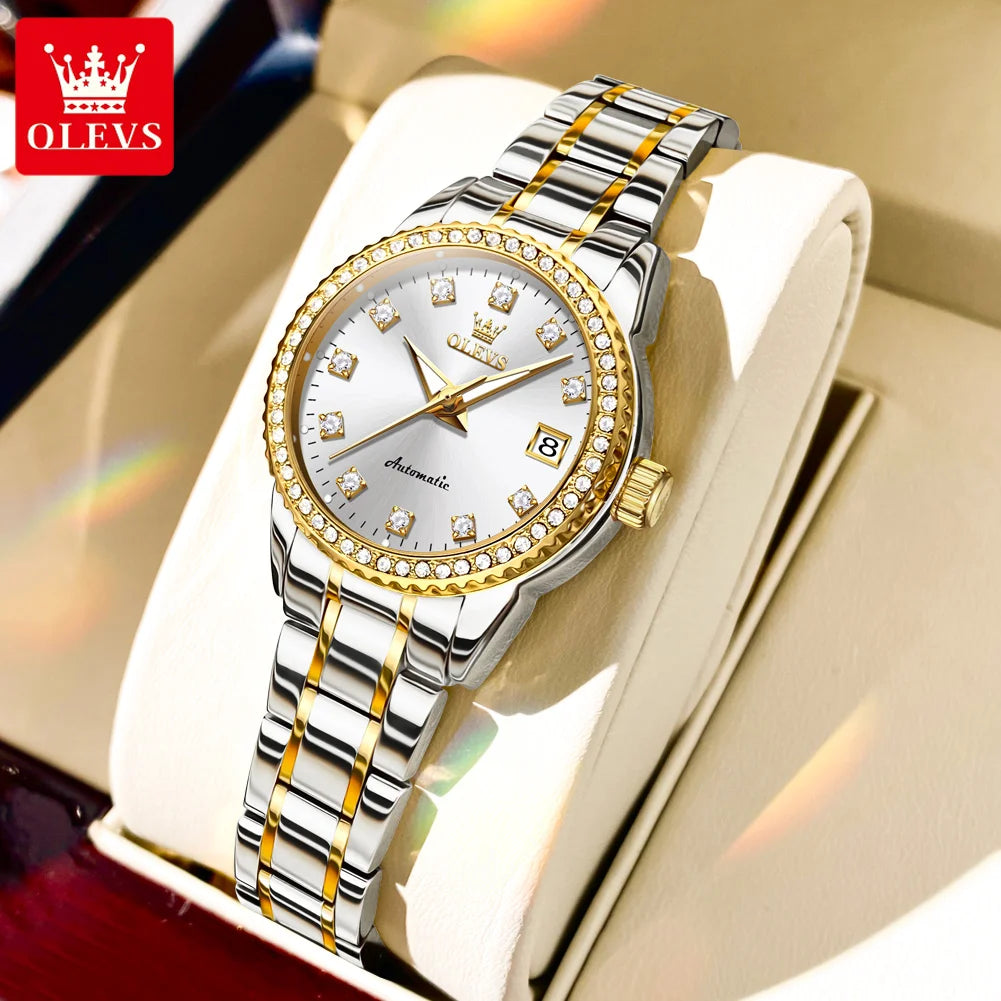 OLEVS Women's Diamond Automatic Watch Stainless Steel
