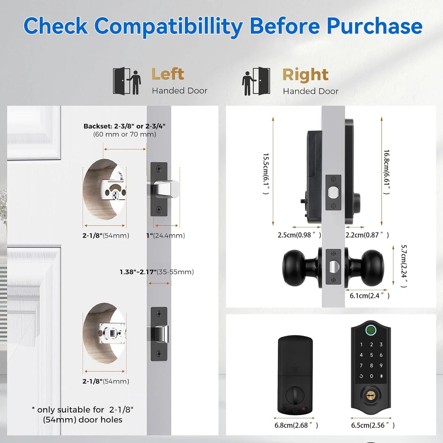 Eyless Entry Door Lock With Knobs, Fingerprint Deadbolt