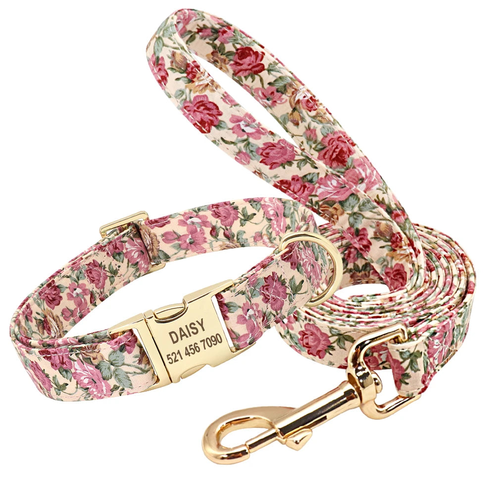 Pet Artist Personalized Dog Collar And Leash With Engraved Nameplate