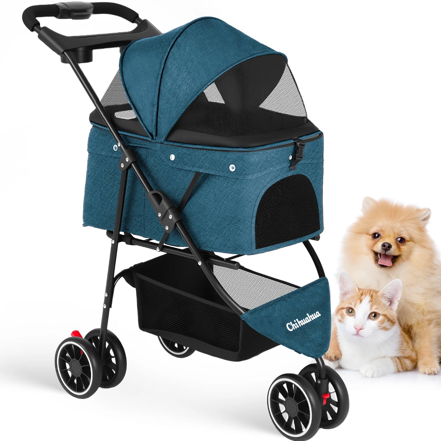 CHIHUAHUA Pet Stroller 3 Wheels Foldable With Breathable Mesh Canopy