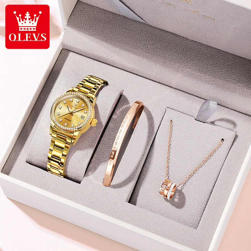 OLEVS Women's Diamond Automatic Watch Stainless Steel