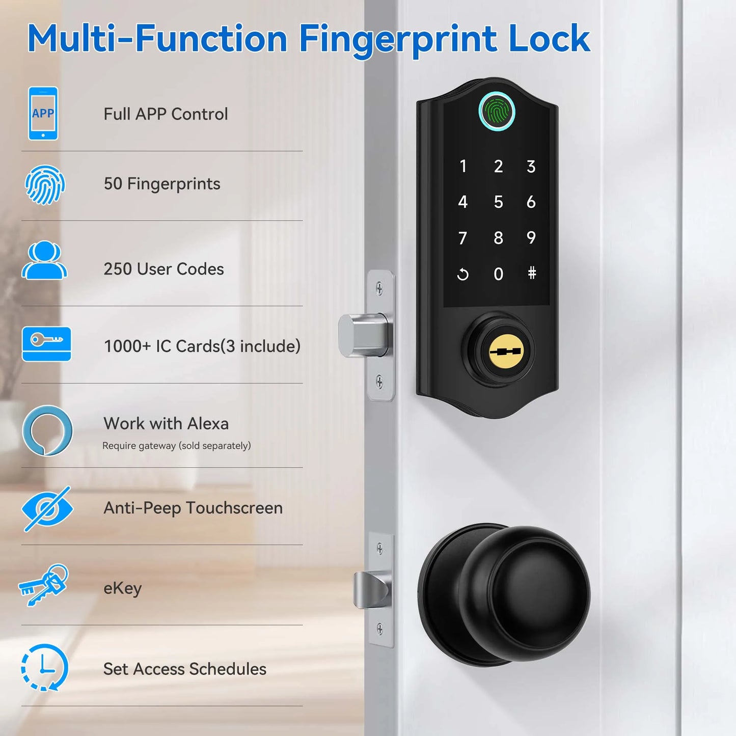 Eyless Entry Door Lock With Knobs, Fingerprint Deadbolt