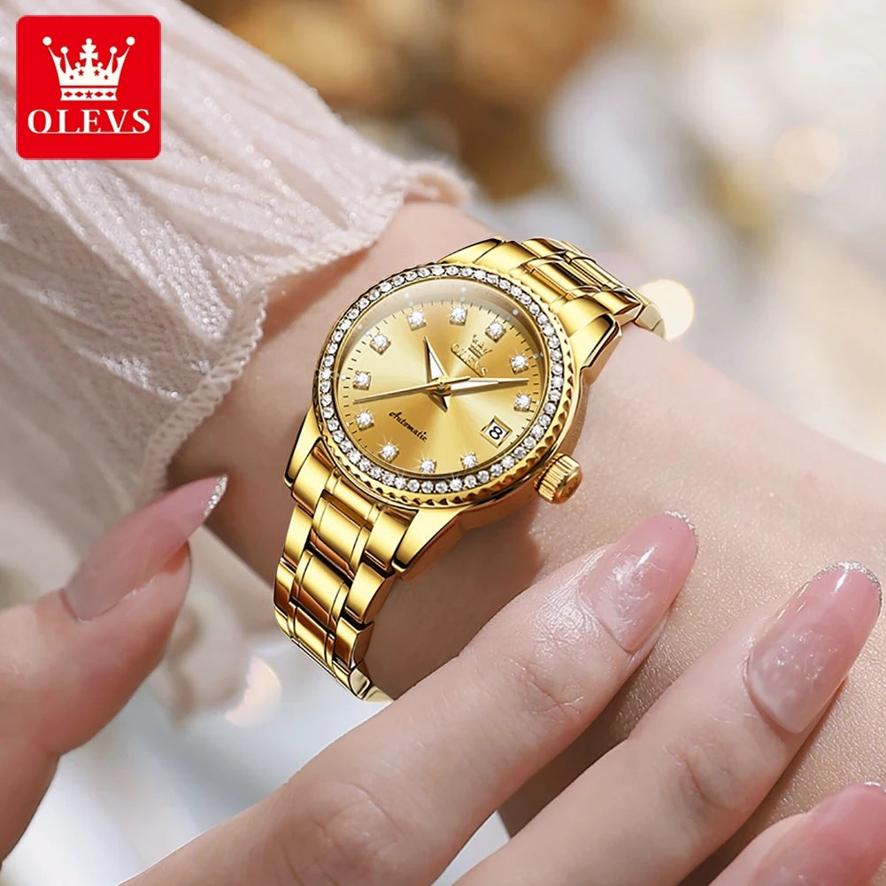 OLEVS Women's Diamond Automatic Watch Stainless Steel