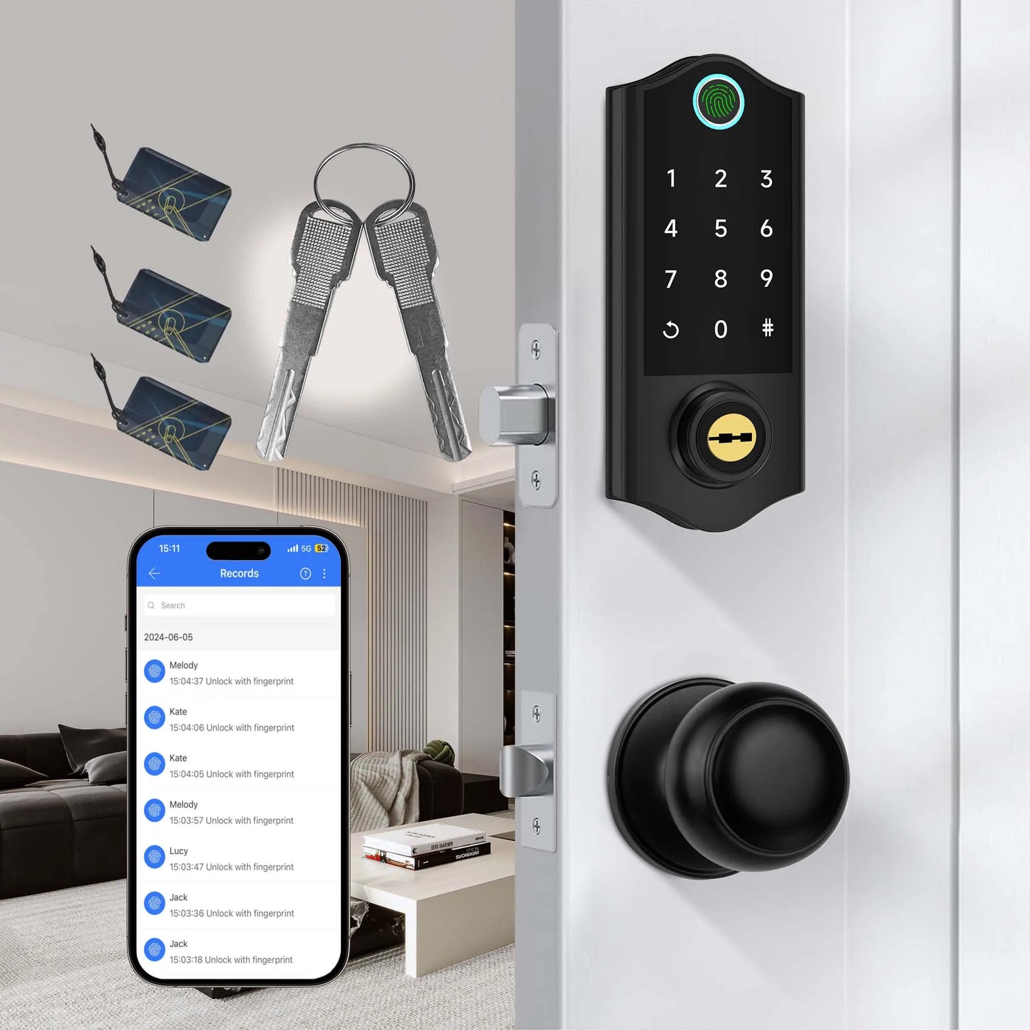 Eyless Entry Door Lock With Knobs, Fingerprint Deadbolt