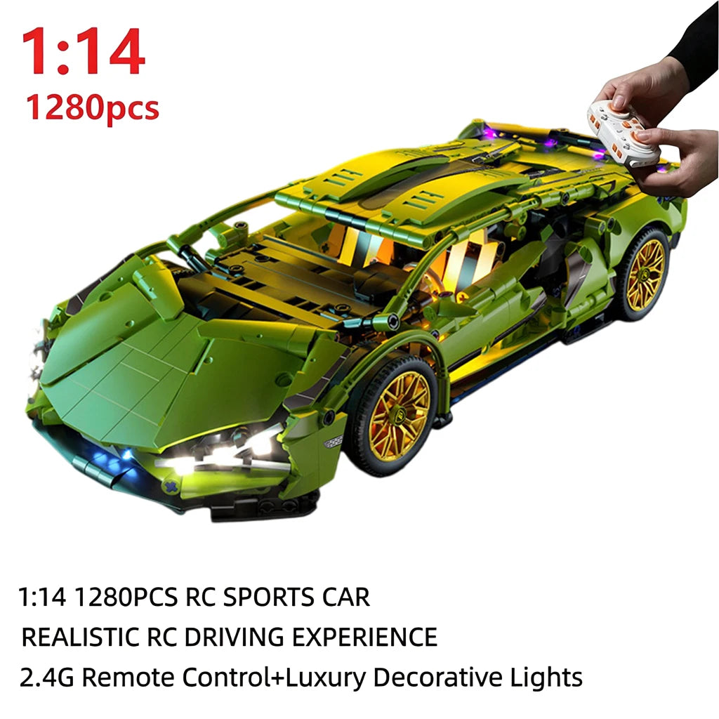 1:14 RC Technic MOC Sports Car Blocks With Built In Motor