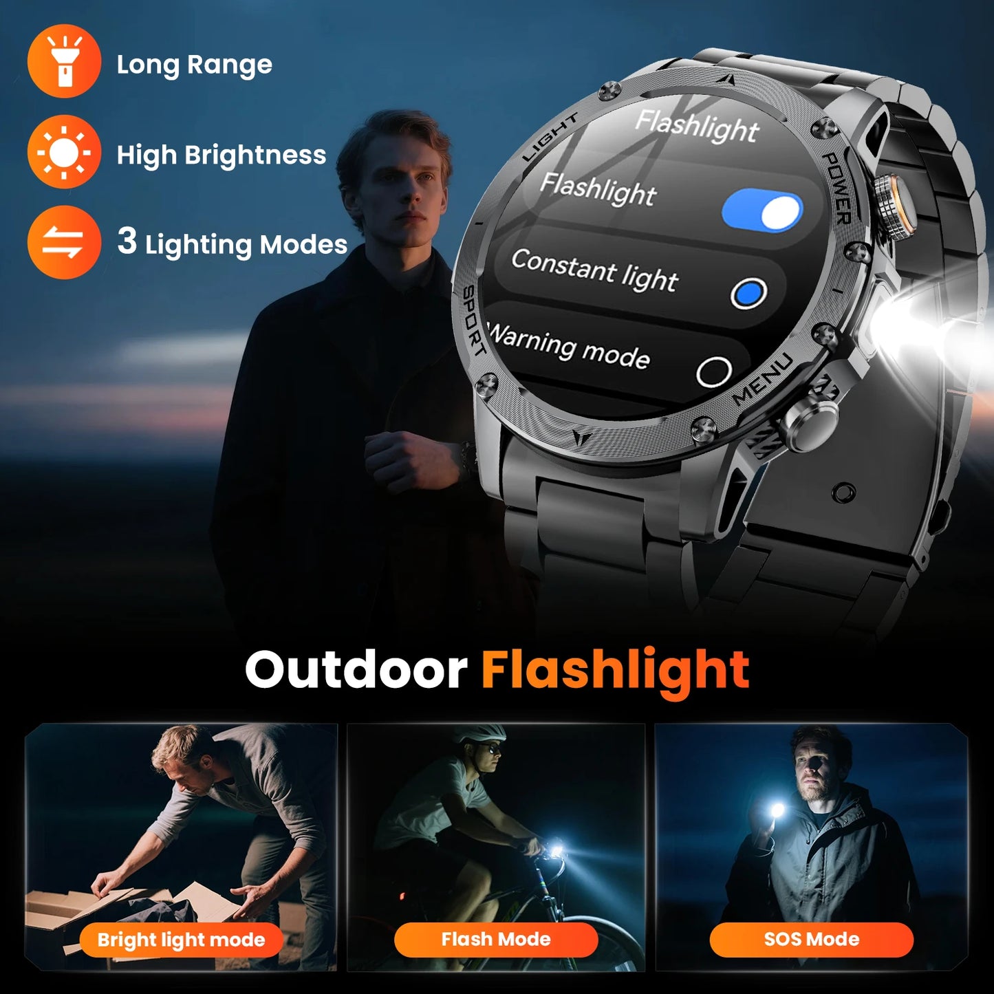 Military Smartwatch For Men With Bluetooth Call And 100 Modes