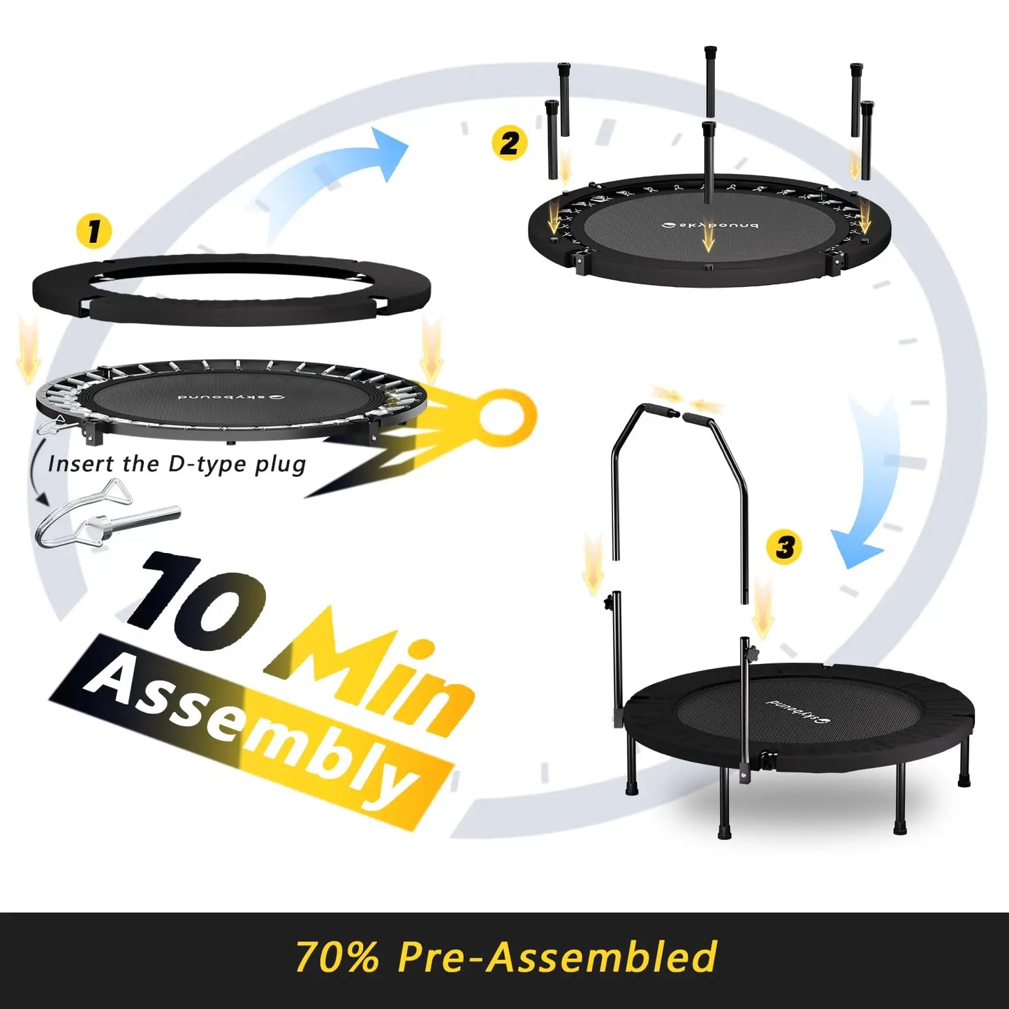 Rebounder Trampoline For Adults With Adjustable U Bar Handle Fitness