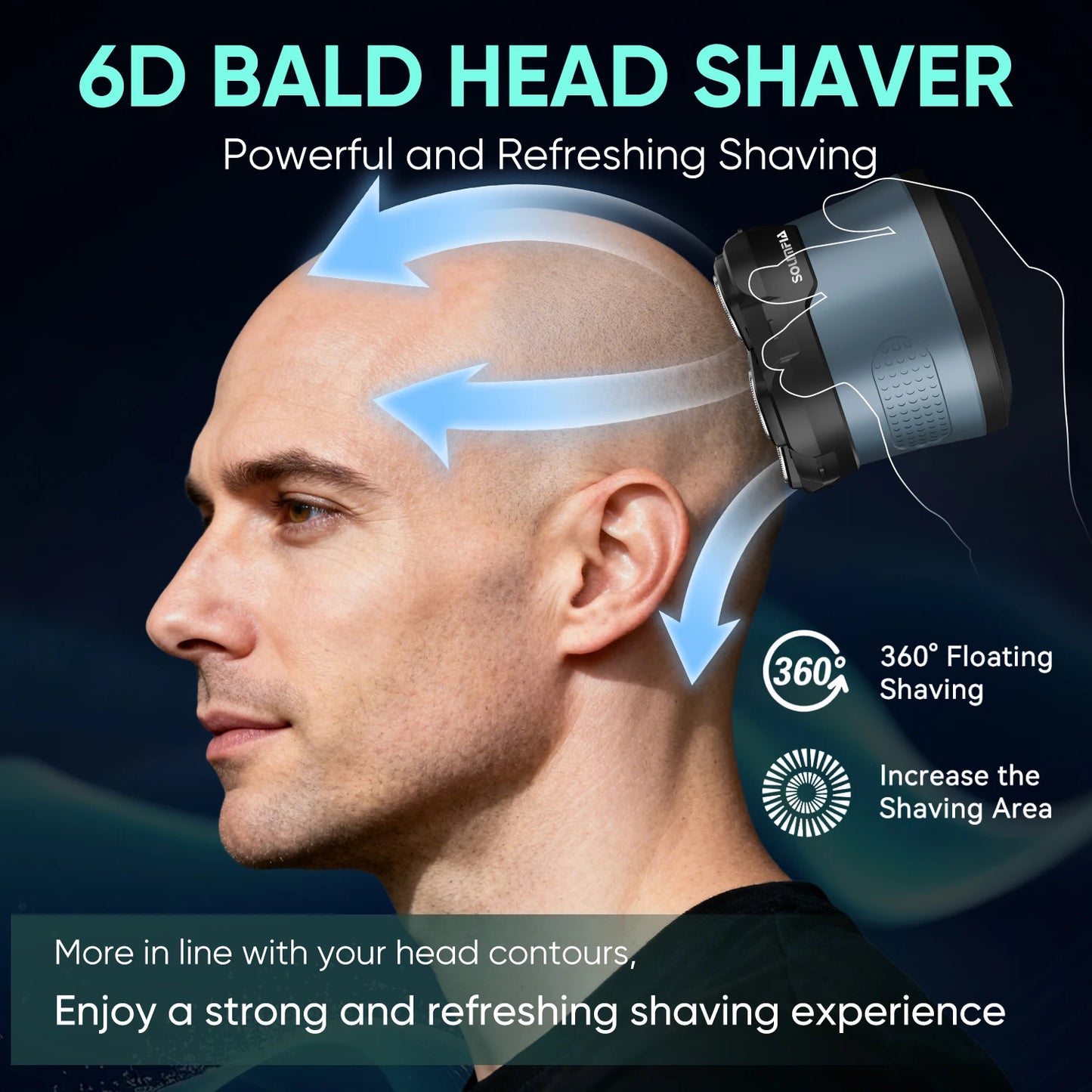 Solimpia 6D Magnetic Electric Razor For Bald Men Wet Dry Shaver Hypoallergenic