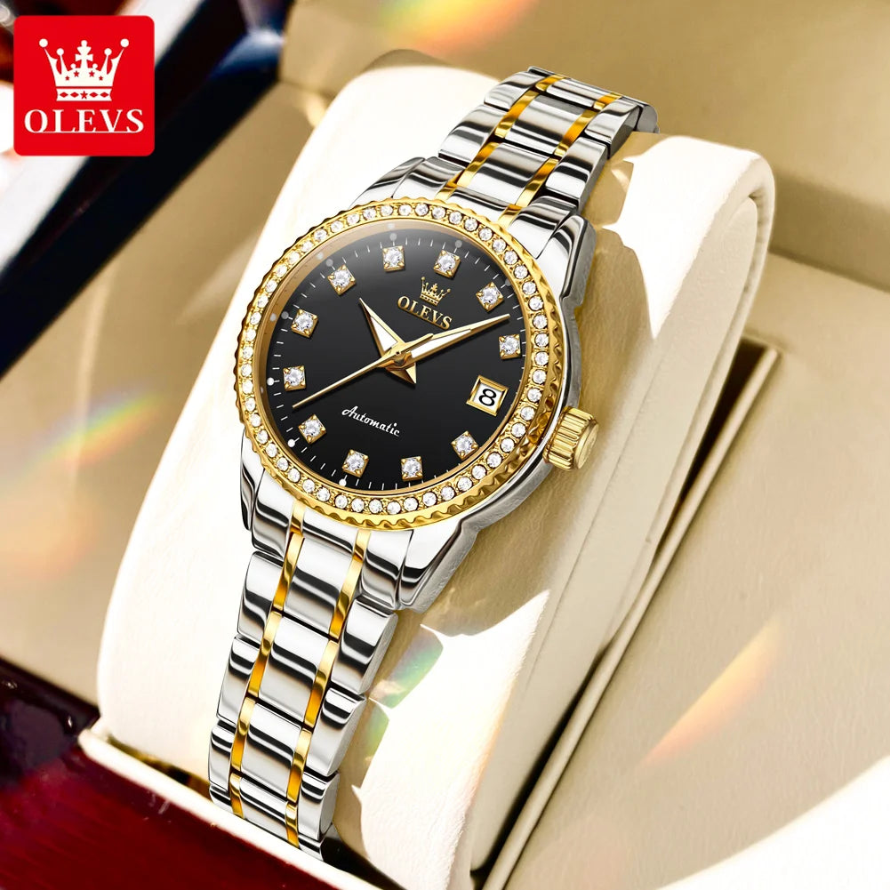 OLEVS Women's Diamond Automatic Watch Stainless Steel