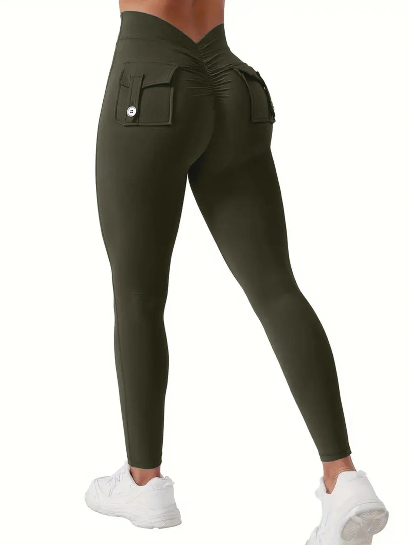 Women's High-Waisted Butt-Lifting V-Back Seamless Yoga Leggings With Pockets