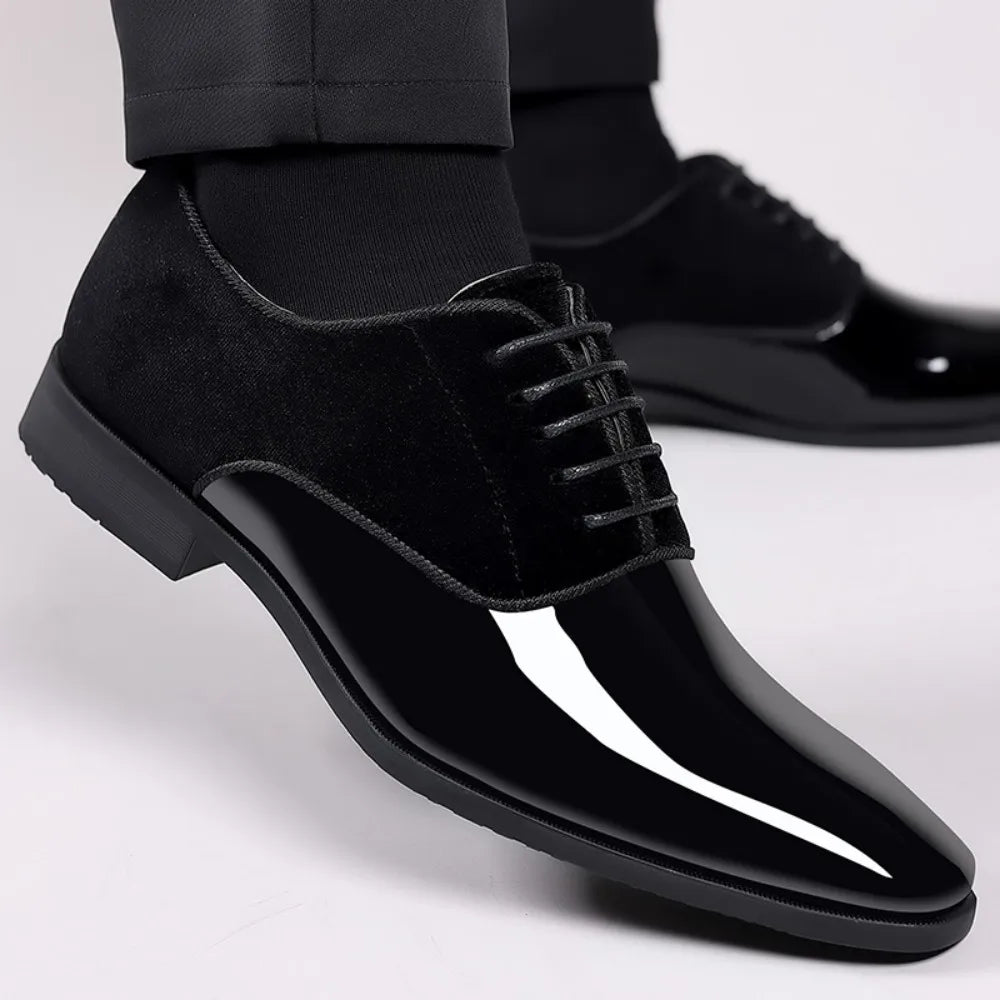 Men's Oxford Shoes PU Leather High Gloss Square Toe Lace Up