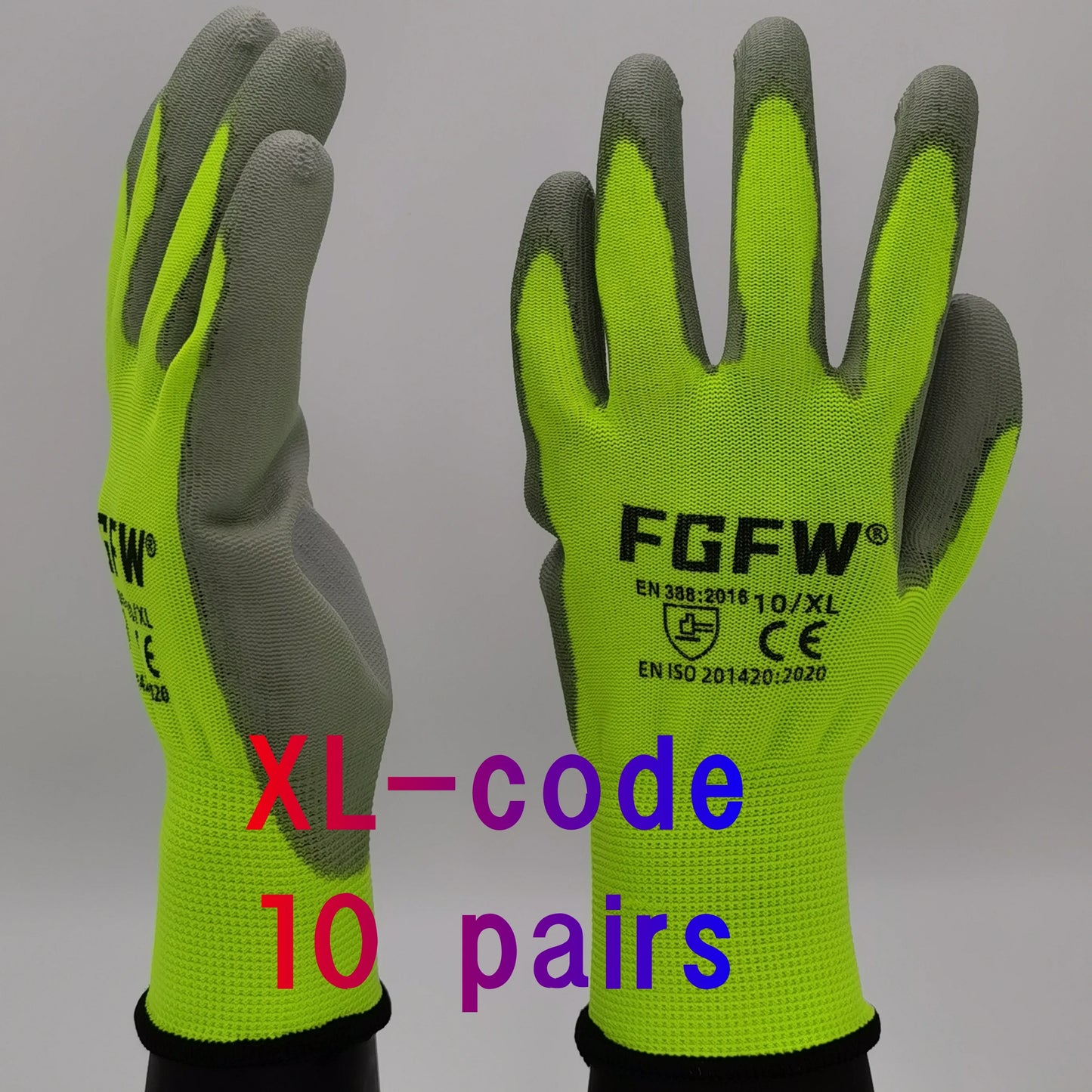 FGFW PU Coated Work Gloves EN 388 ISO20471 Certified Lightweight Safety Gloves