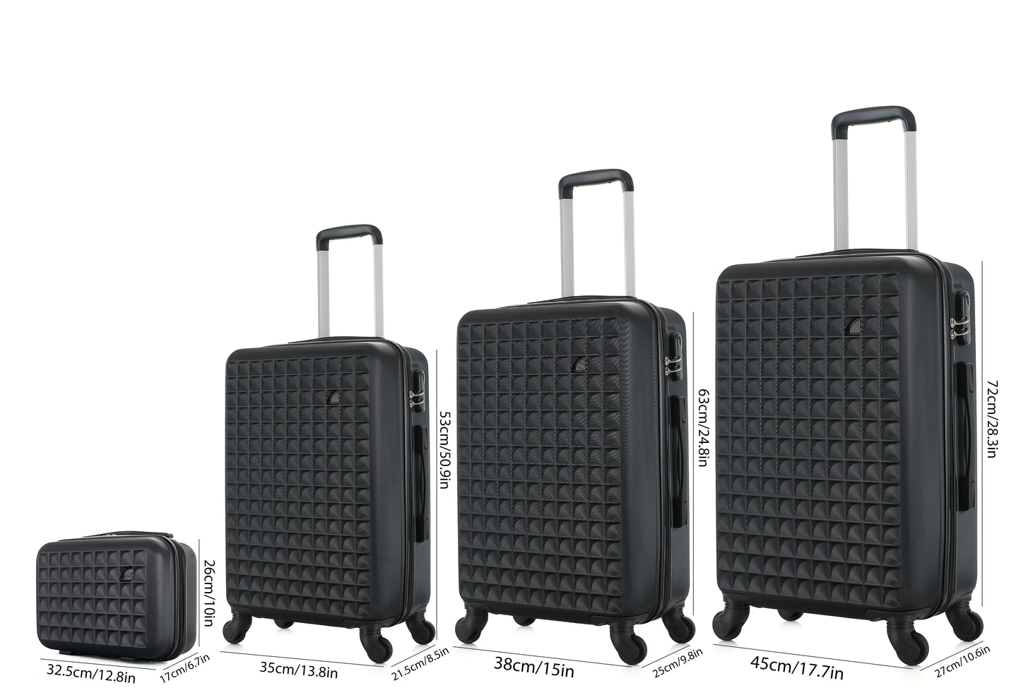 ABS Hardside Spinner Luggage Set With Cosmetic Case