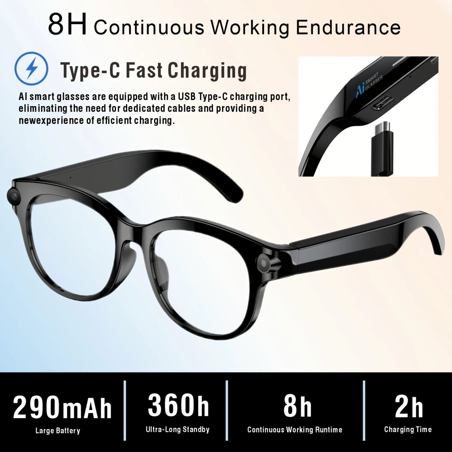SENBONO AI Smart Glasses With 200W Pixel Camera Bluetooth Translator