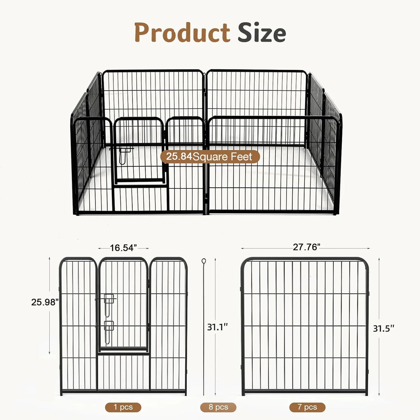 JHK Metal 8 Panel Dog Playpen Fence Foldable Outdoor Exercise Pen