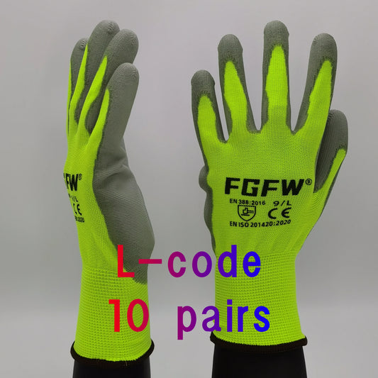 FGFW PU Coated Work Gloves EN 388 ISO20471 Certified Lightweight Safety Gloves