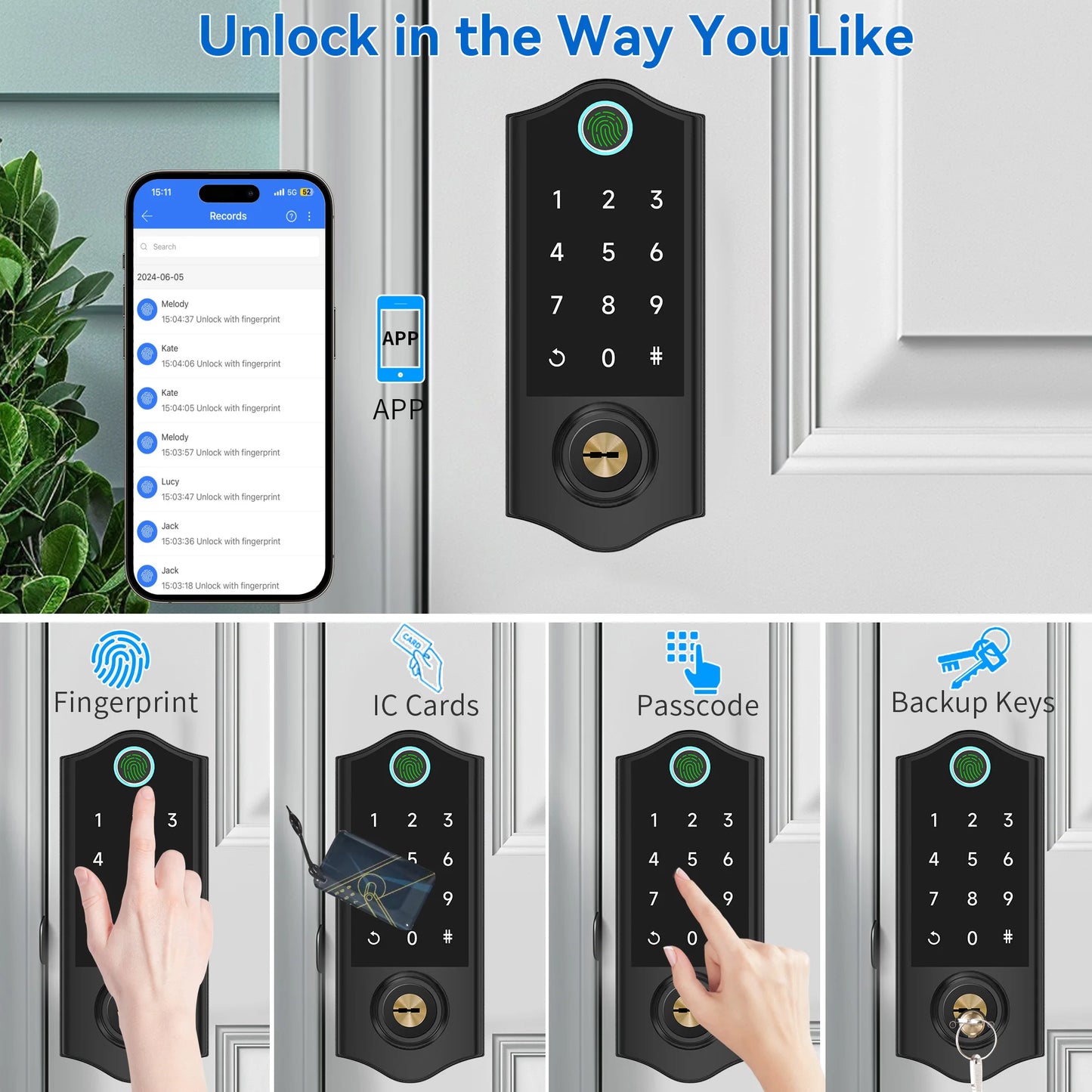 Eyless Entry Door Lock With Knobs, Fingerprint Deadbolt