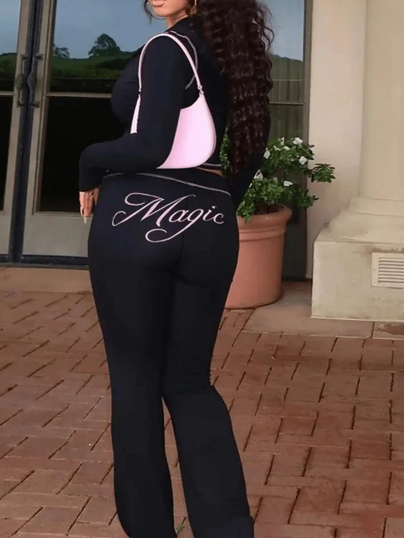 Women's Zip-Up Hoodie And Pants Set With Graphic Print Streetwear
