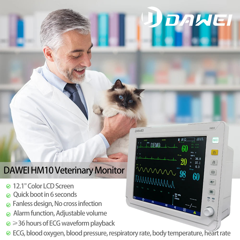 DAWEI Portable Veterinary Monitor 6 Parameter For Dogs And Cats