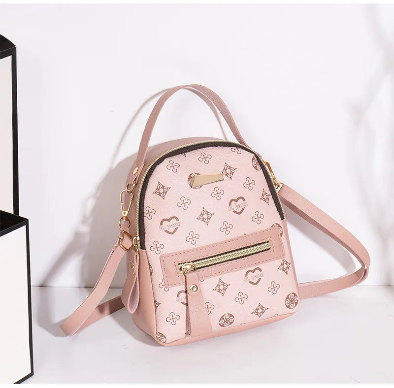 Flower Print PU School Backpack For Women Fashion Student Bag