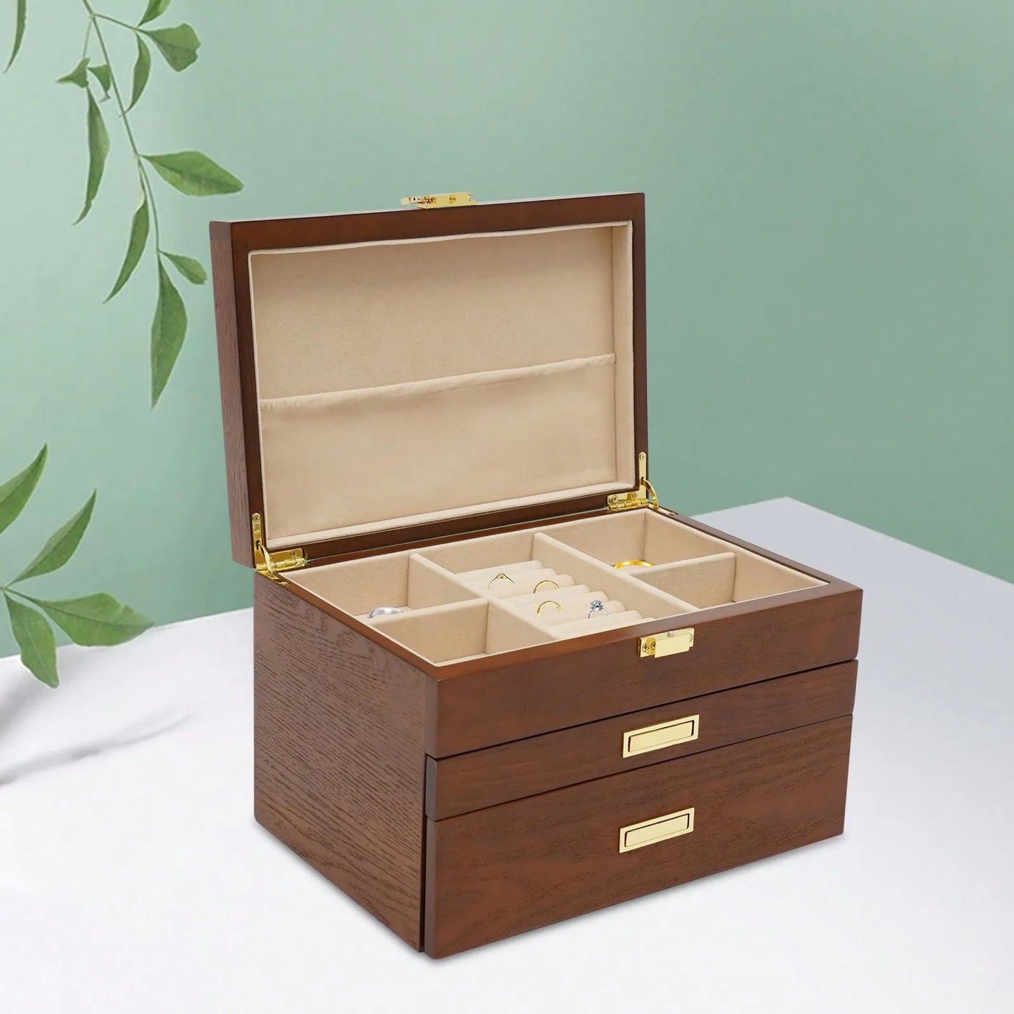 Premium Walnut Wood Jewelry And Watch Display Case Organizer