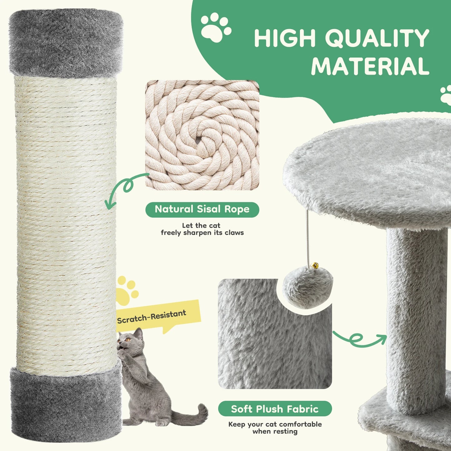 JHK Cat Tree Multi-Cat Climbing Tower Natural Sisal Posts