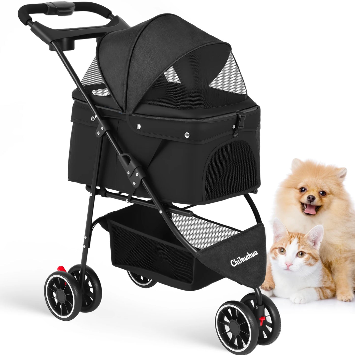CHIHUAHUA Pet Stroller 3 Wheels Foldable With Breathable Mesh Canopy