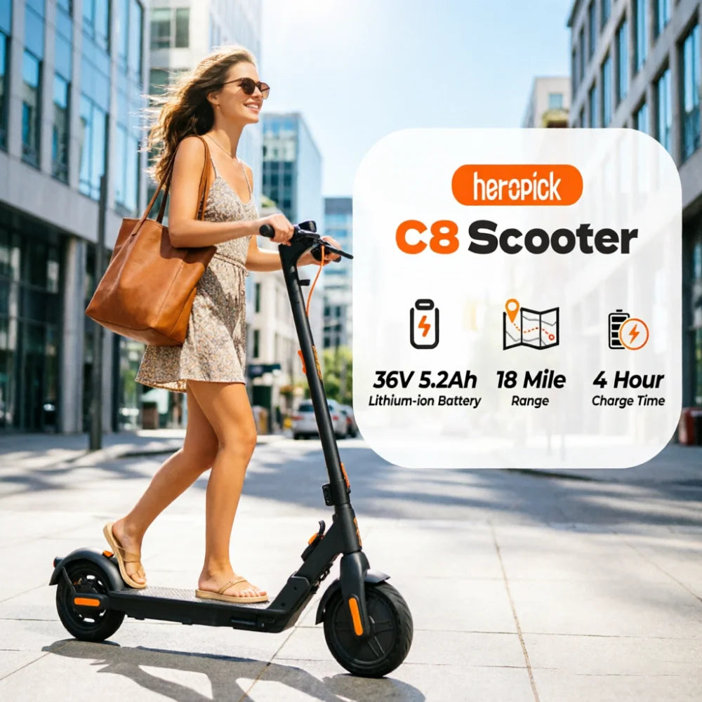 HeroPick C8 Adult Electric Scooter 350W 19Mph Foldable 36V 5.2Ah