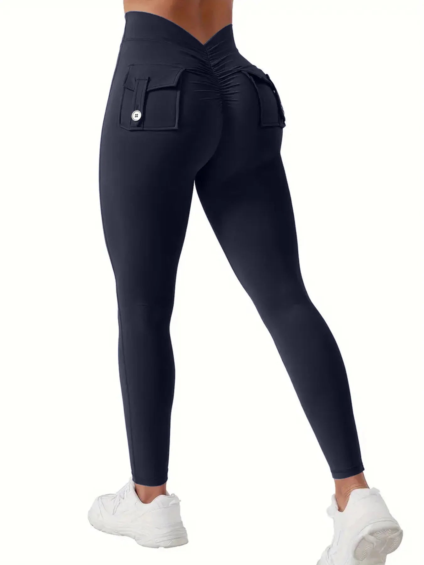 Women's High-Waisted Butt-Lifting V-Back Seamless Yoga Leggings With Pockets