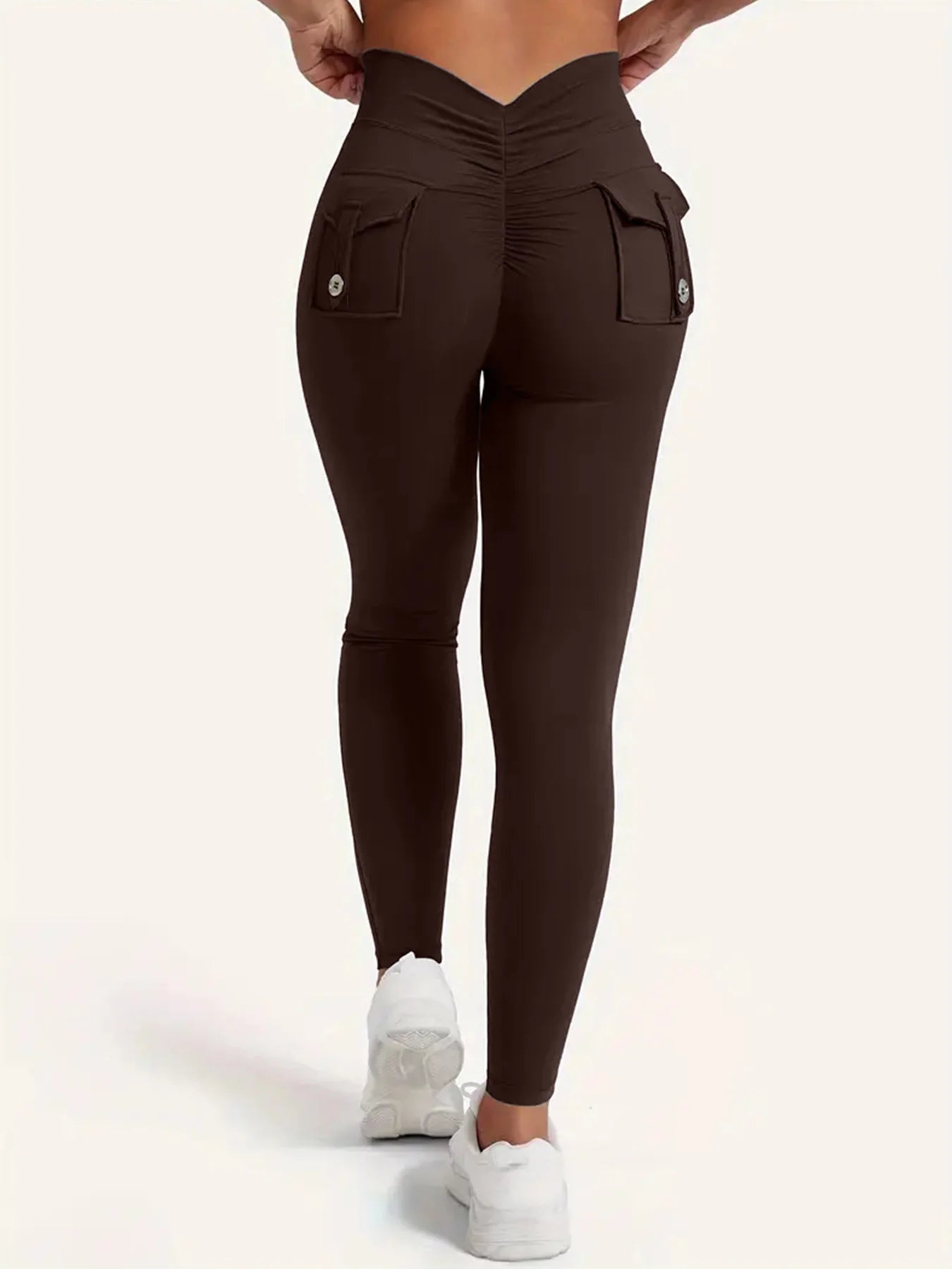 Women's High-Waisted Butt-Lifting V-Back Seamless Yoga Leggings With Pockets