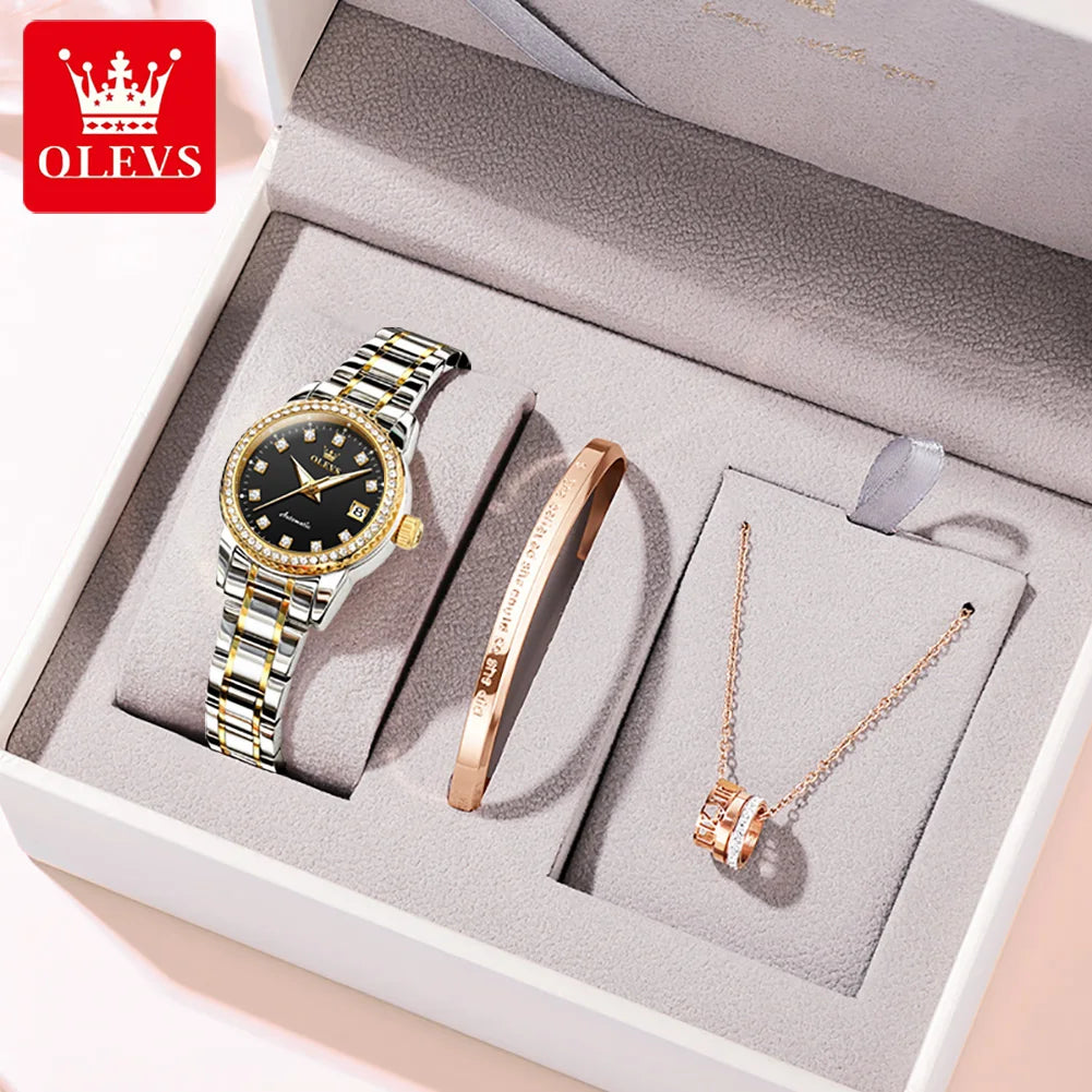 OLEVS Women's Diamond Automatic Watch Stainless Steel