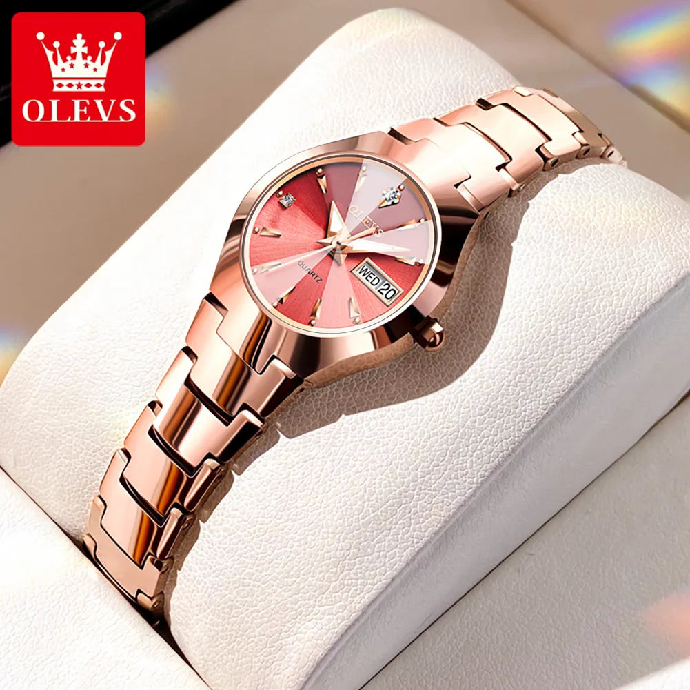 OLEVS Women's Quartz Watch Stainless Steel Luminous Waterproof Wristwatch
