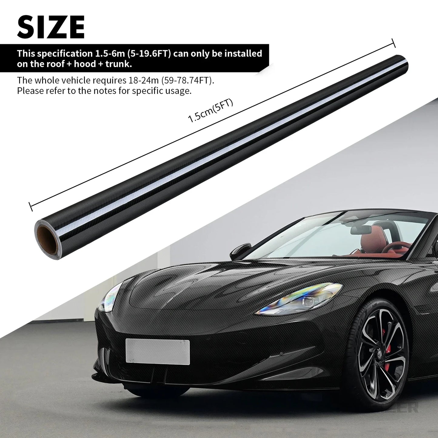 High Gloss Carbon Fiber Car Wrap Vinyl Decal Self Adhesive