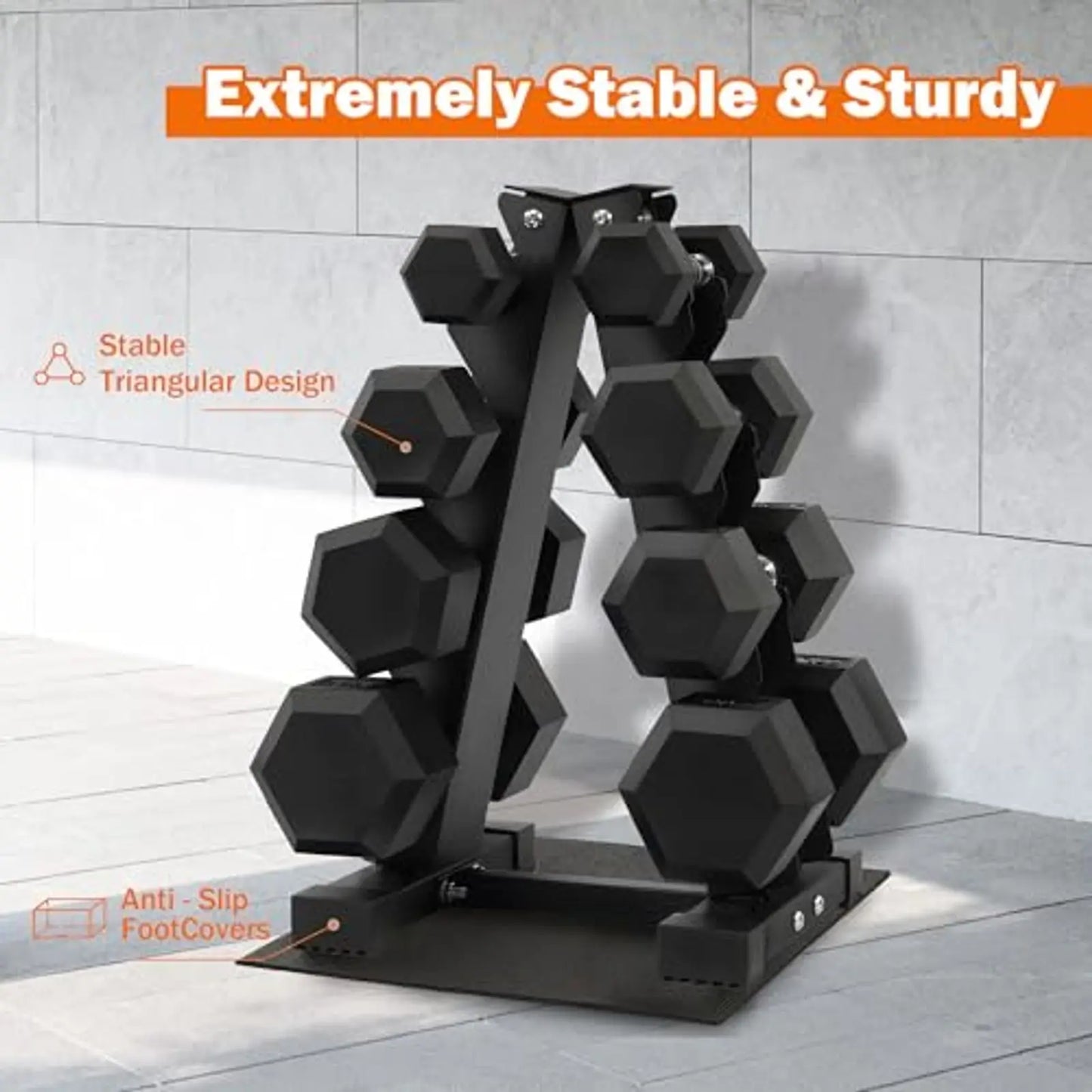 Dumbbell Set With Storage Rack And Rubber Coated Hex Weights