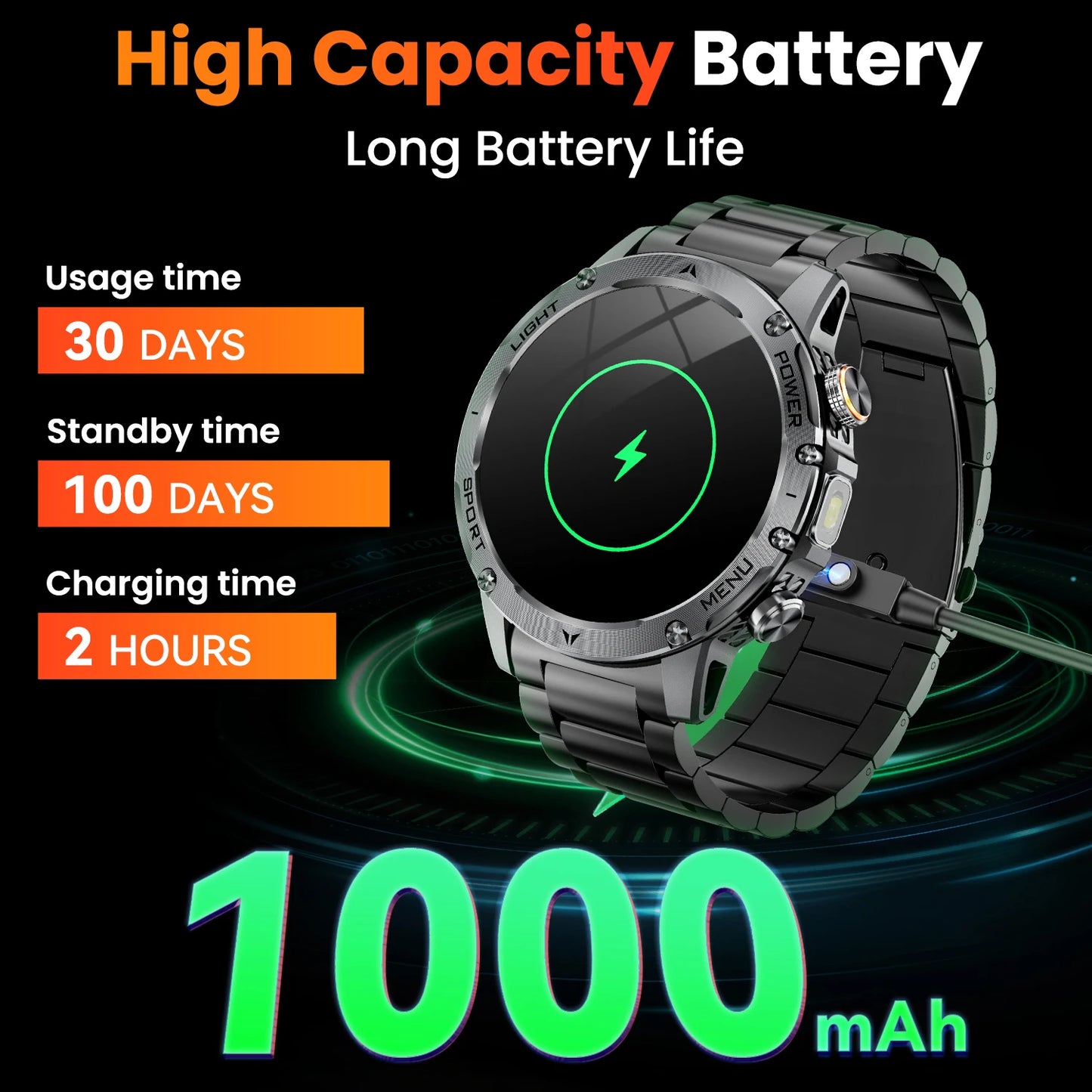 Military Smartwatch For Men With Bluetooth Call And 100 Modes