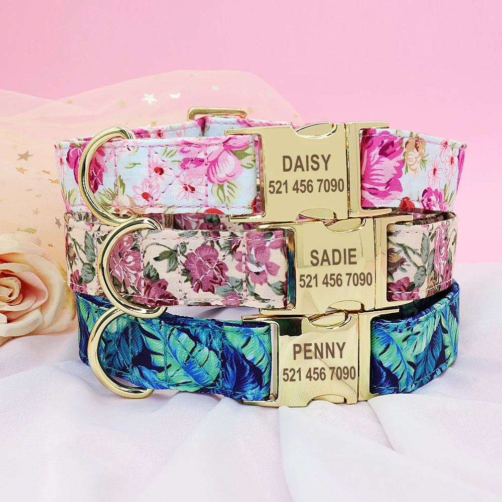 Pet Artist Personalized Dog Collar And Leash With Engraved Nameplate