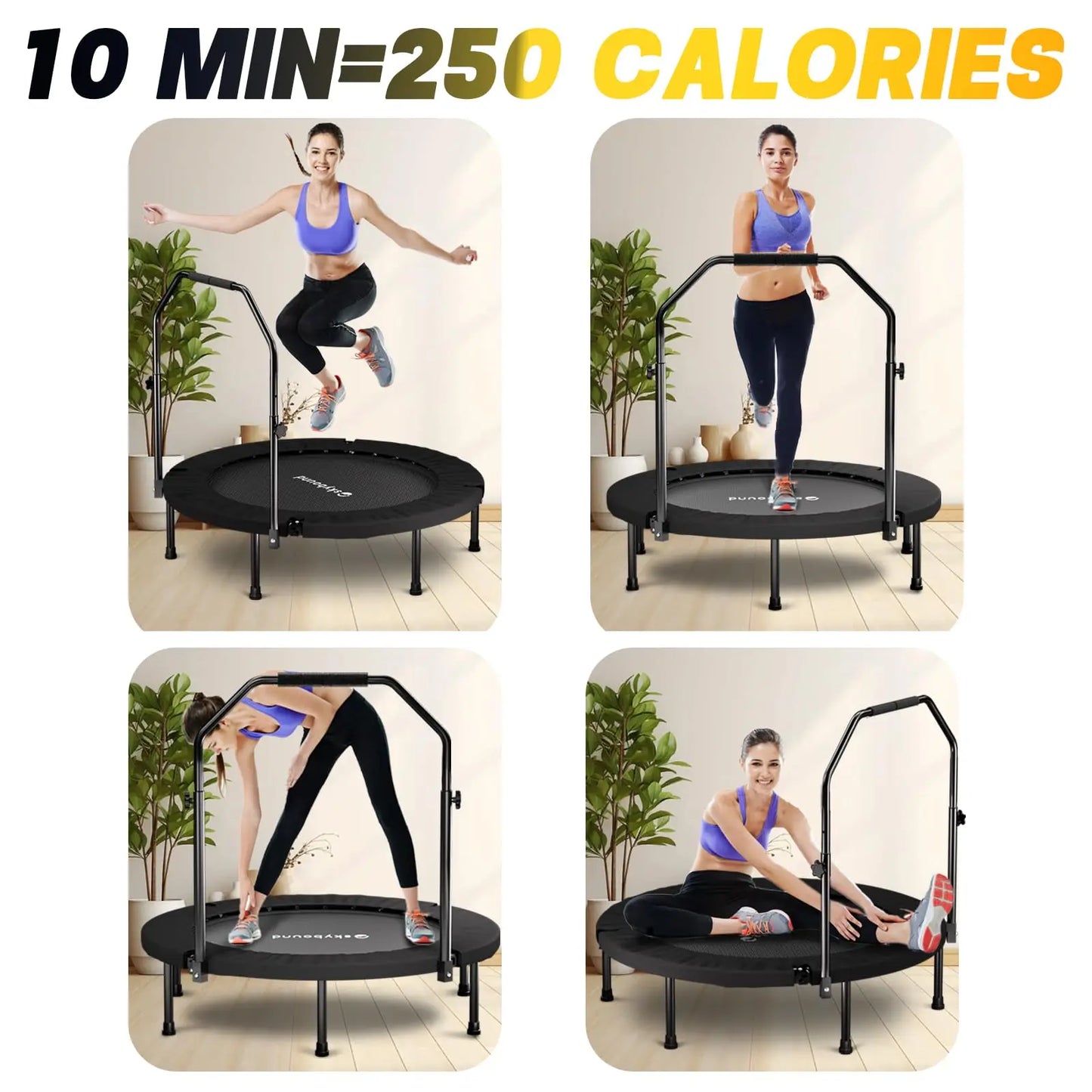 Rebounder Trampoline For Adults With Adjustable U Bar Handle Fitness