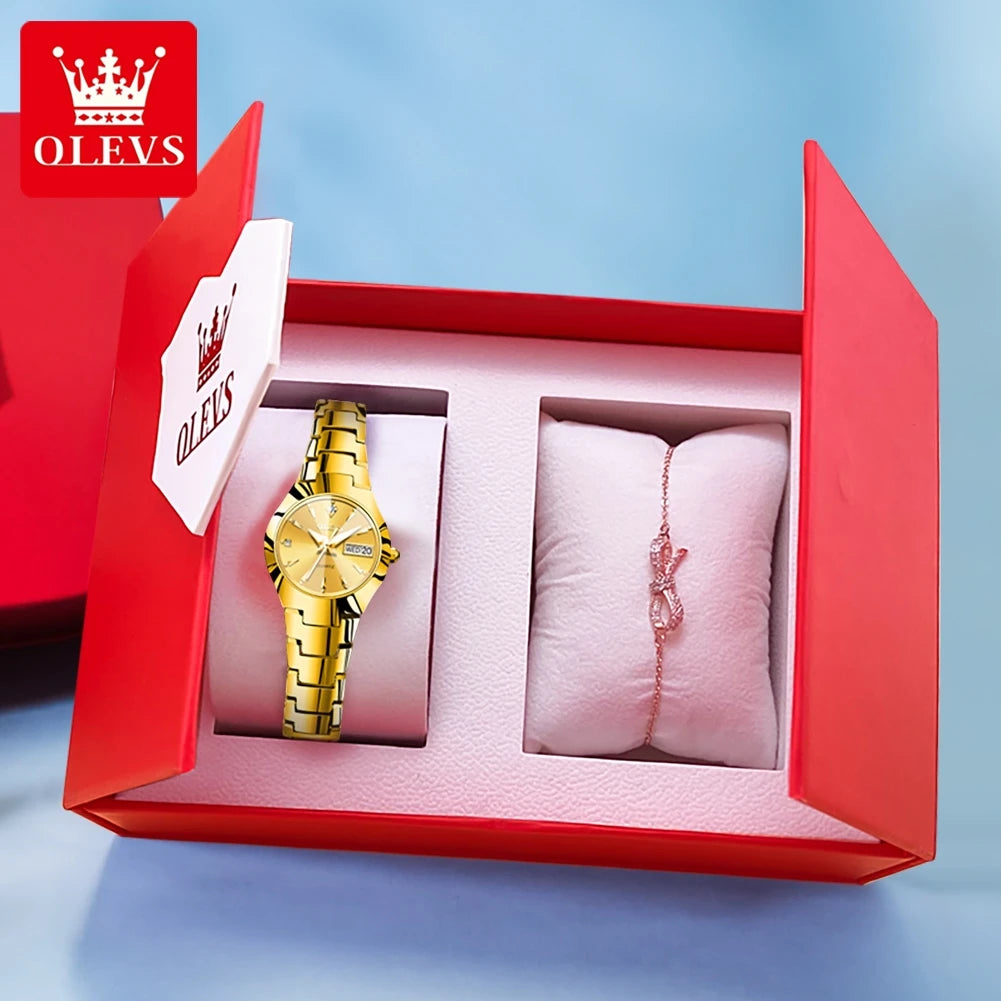 OLEVS Women's Quartz Watch Stainless Steel Luminous Waterproof Wristwatch