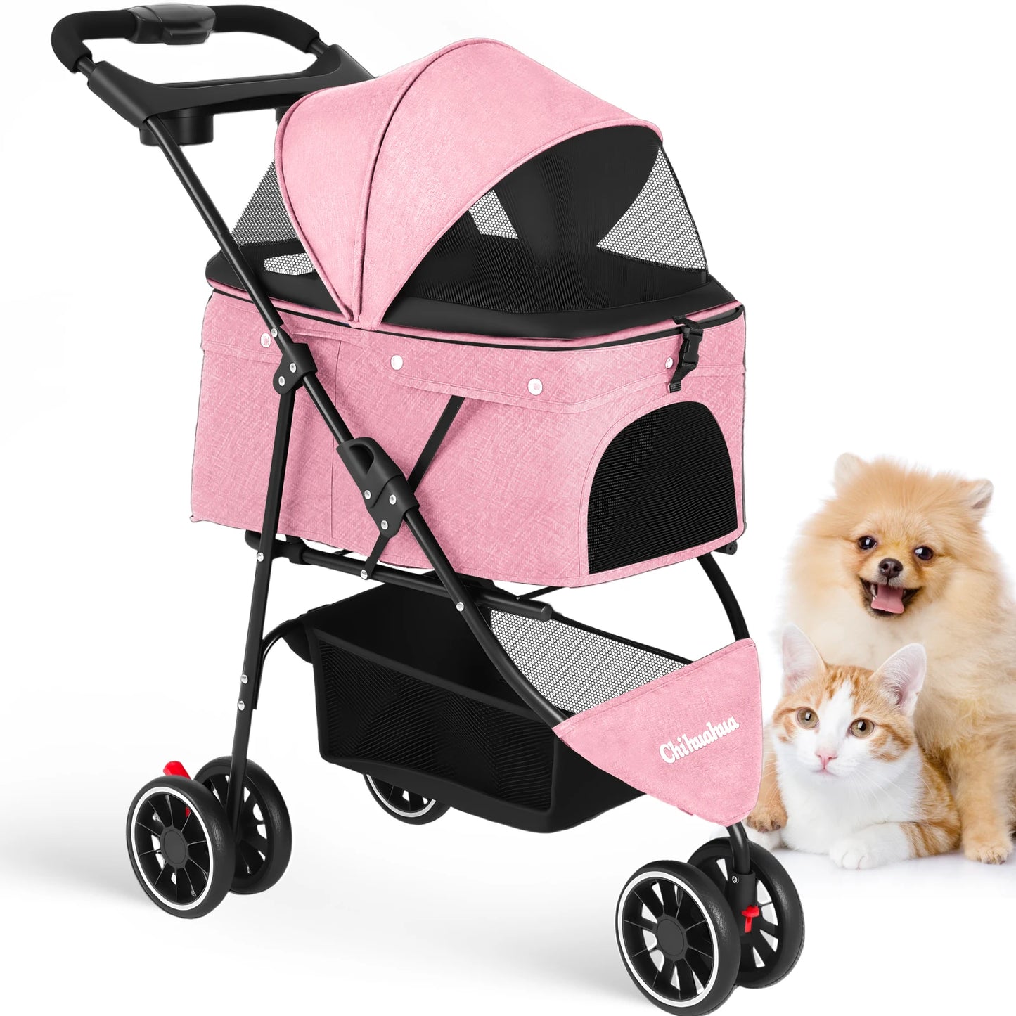CHIHUAHUA Pet Stroller 3 Wheels Foldable With Breathable Mesh Canopy