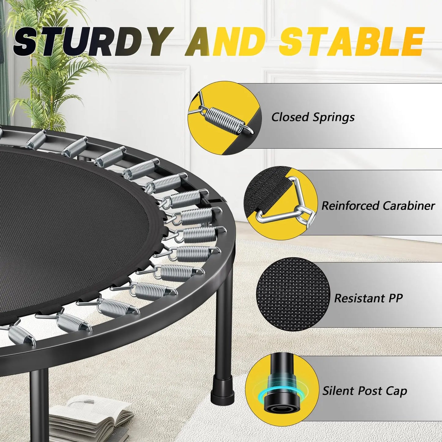 Rebounder Trampoline For Adults With Adjustable U Bar Handle Fitness